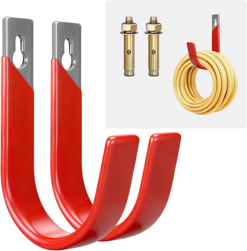Heavy Duty Metal Garage Hooks - Wall Mount Utility Storage Hangers | 2 Pack for Garage & Garden, Red