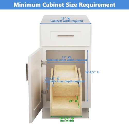 LOVMOR Retractable Double-Drawer Pull Out Cabinet Organizer 10½” W x 21” D Soft Close Cabinet Drawers Slide Out with Full Extension Rail Slides Cabinet Pull Out Shelves for kitchen Cabinets