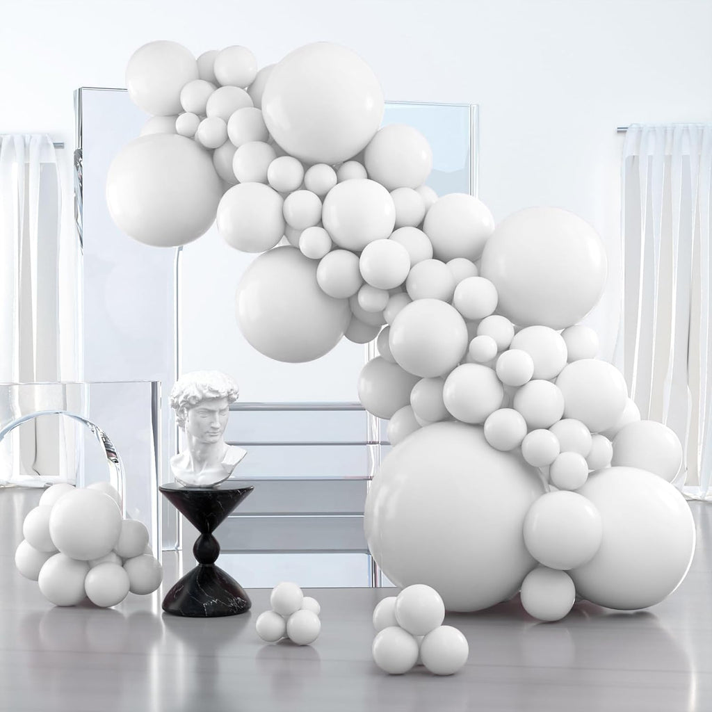 PartyWoo White Balloons - 100 Pcs Matte Latex Balloon Arch Kit | 36, 18, 12, 10, 5 Inch for Weddings & Events