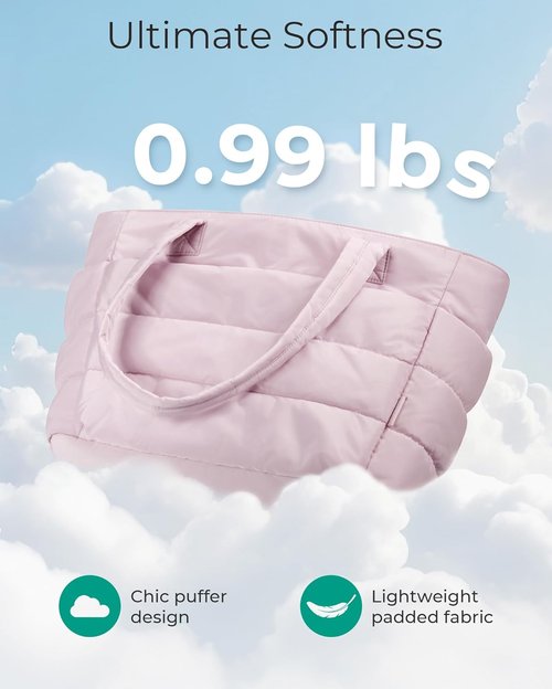BAGSMART Lightweight Puffy Tote Bag - Stylish Shoulder Handbag with Compartments for Travel & Work | Quilted Design
