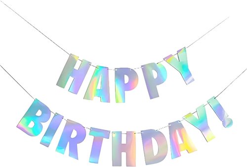 GREATRIL Holographic Happy Birthday Banner - Pre-Strung Iridescent Party Decoration | Colorful Bunting Sign