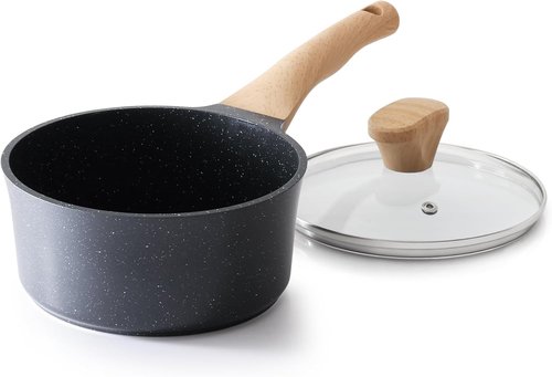 Greblon 2 Quart Nonstick Saucepan with Lid - Non Toxic Ceramic Cookware, Induction Compatible