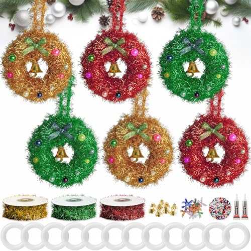 Christmas Wreath Craft Kit - Mix6 DIY Holiday Decorations with 12 Foam Wreaths