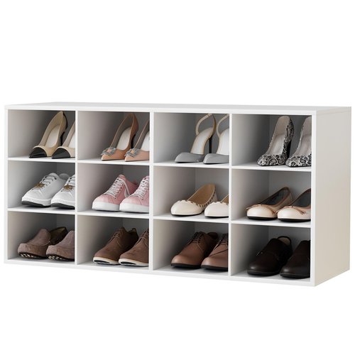 Garden 4 you Shoe Storage Bench, Cubby Shoe Rack with 12 Cubbies, 3-Tier Wood Shoe Rack Organizer, Shoe Organizer Cabinet for Entryway, Hallway, Closet and Garage, White