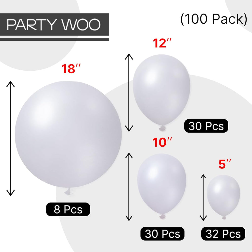 PartyWoo Pearl White Balloons - 140-Piece Metallic Latex Balloon Arch Kit | Wedding & Baby Shower Decor