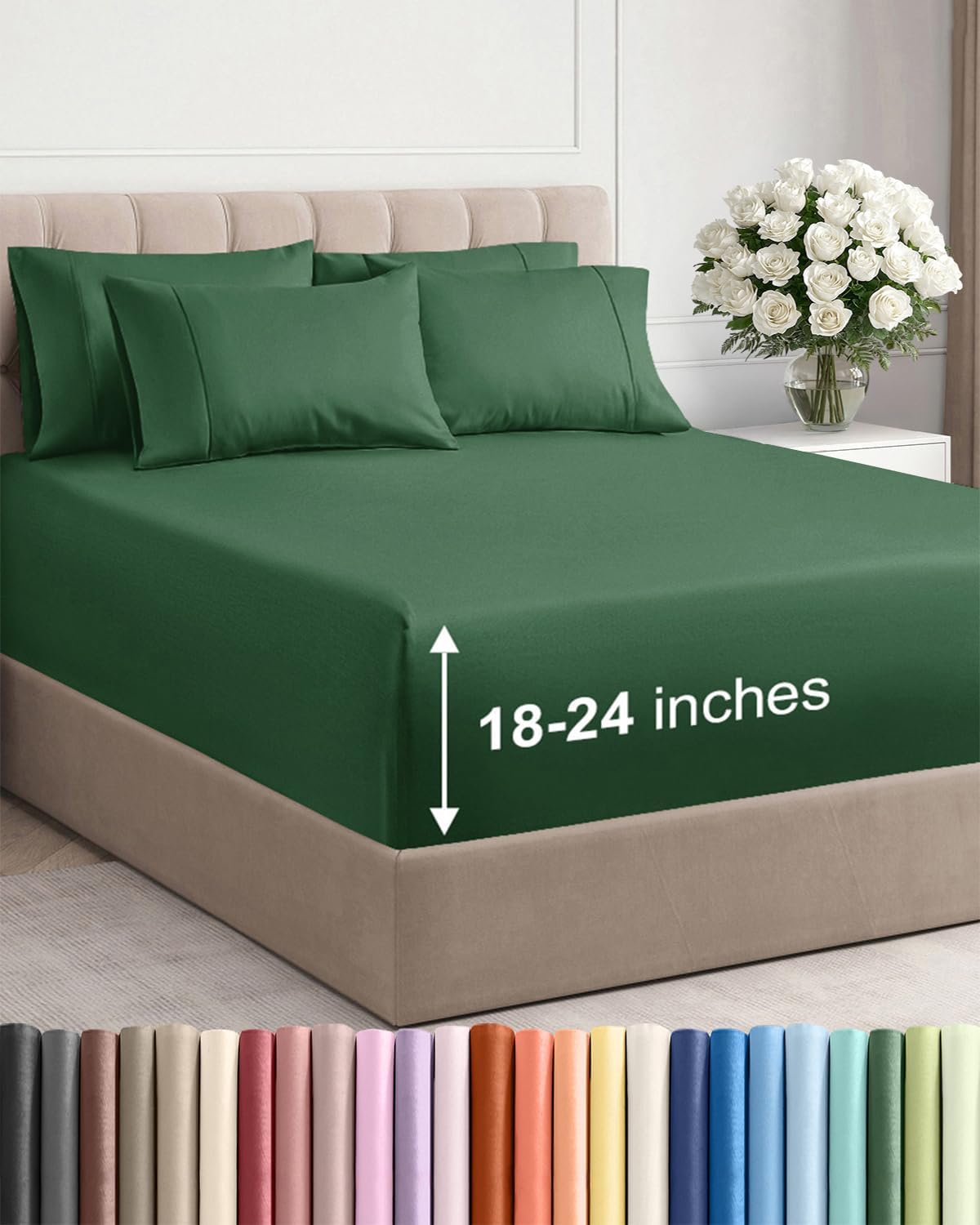 Skiennix Extra Deep Cal King Sheet Set | 6-Piece Breathable Cooling Bedding - Soft, Wrinkle-Free Emerald Green