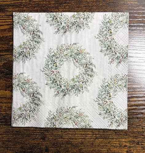 IHR 3-Ply Cocktail Napkins - Holiday Berry Wreath, 20-Count