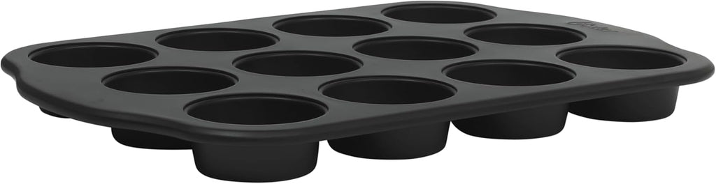 Oster Teston 12-Cup Muffin Pan - Nonstick Carbon Steel Bakeware | PFAS-Free, Easy Release, Matte Black