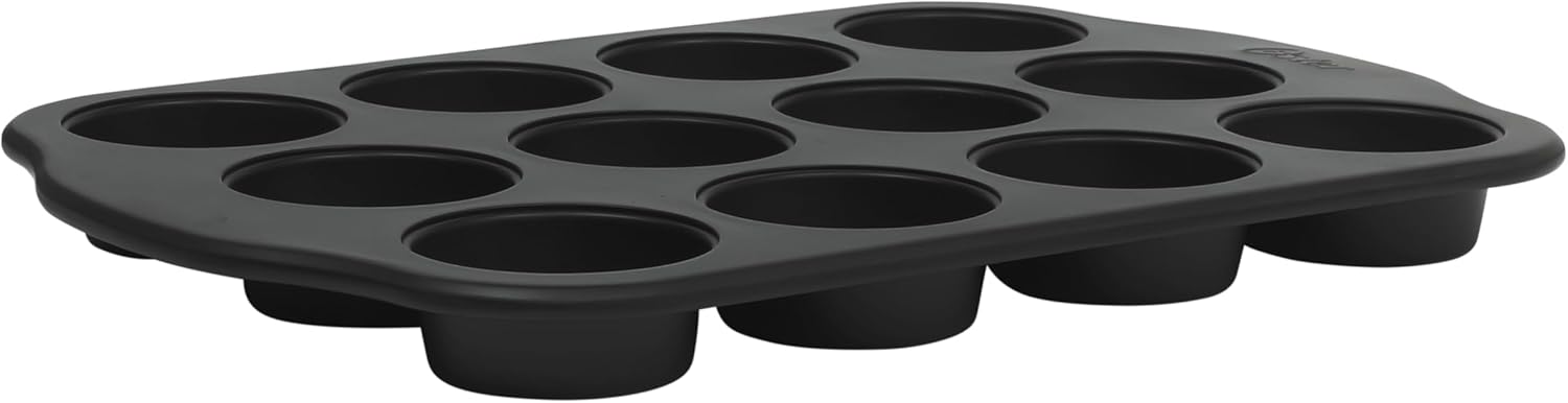 Oster Teston 12-Cup Muffin Pan - Nonstick Carbon Steel Bakeware | PFAS-Free, Easy Release, Matte Black