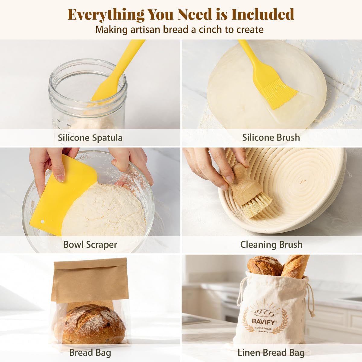 Skiennix Sourdough Starter Kit - Complete Baking Supplies with Banneton Baskets, Dough Scraper & Recipe