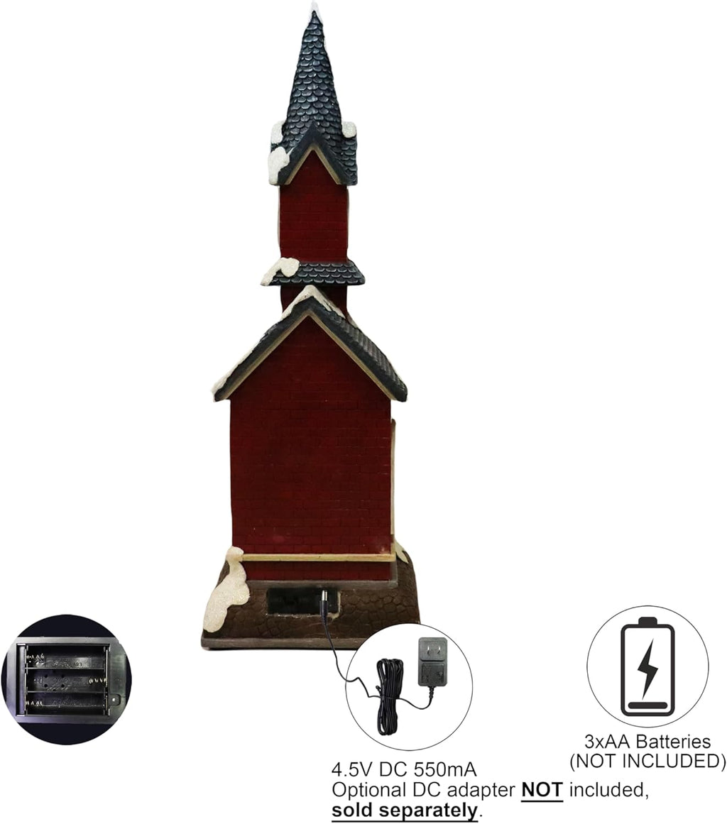 Moments In Time Christmas Village Red Church | LED Lights & 8 Classic Songs | Hand-Painted 15.6” Holiday Decor