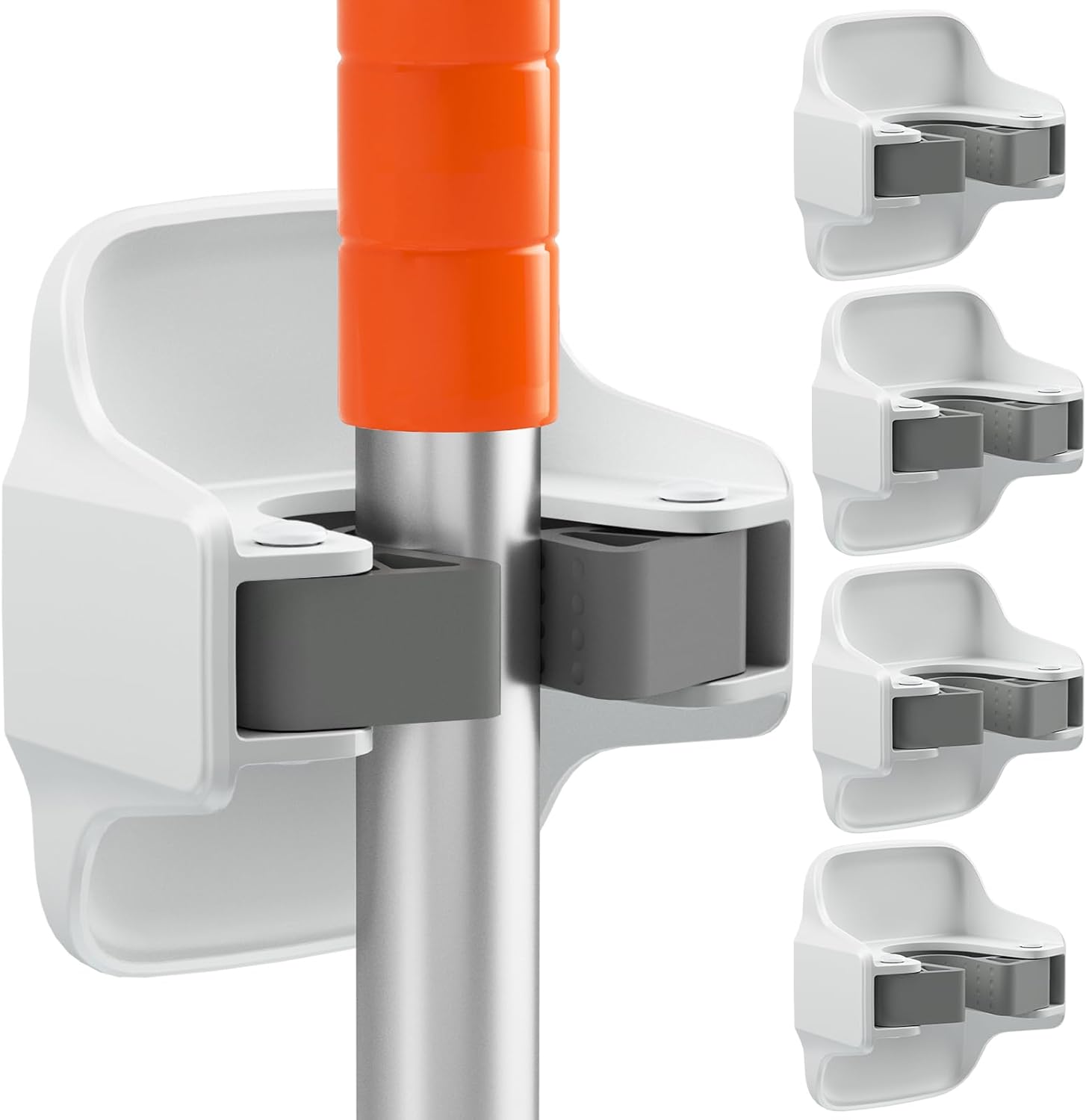 Reliahom Broom Holder Wall Mount - No Drilling, Self-Adhesive Mop Grippers | 5 Pack, White Garage Organizer