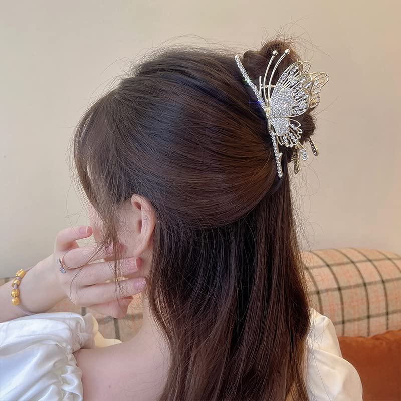 Butterfly Rhinestone Metal Hair Claw Clip Large Nonslip Barrette