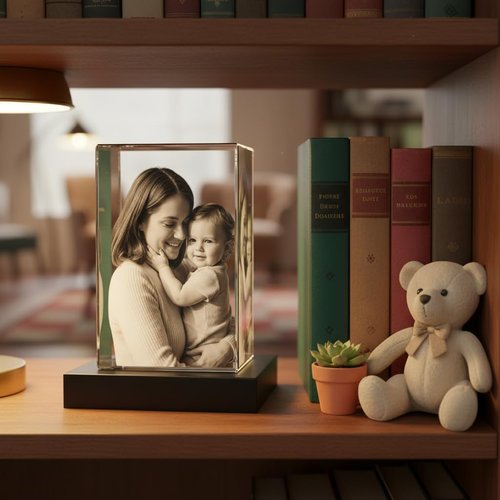 3D Crystal Photo | Personalized Laser Engraved Portrait Gift for Mom, Wife - Small Keepsake for Mother's Day