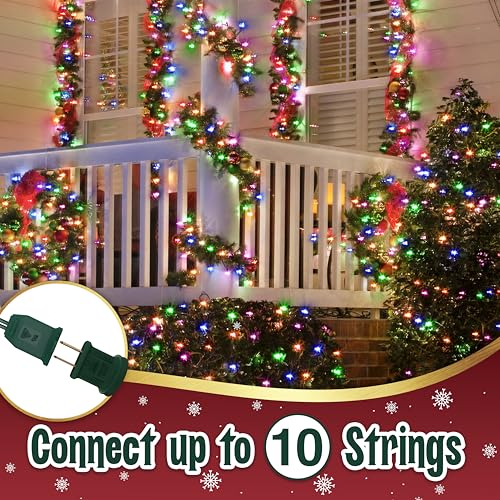 Green Multicolored Warm Christmas String Lights - 50 LED, 10.4ft