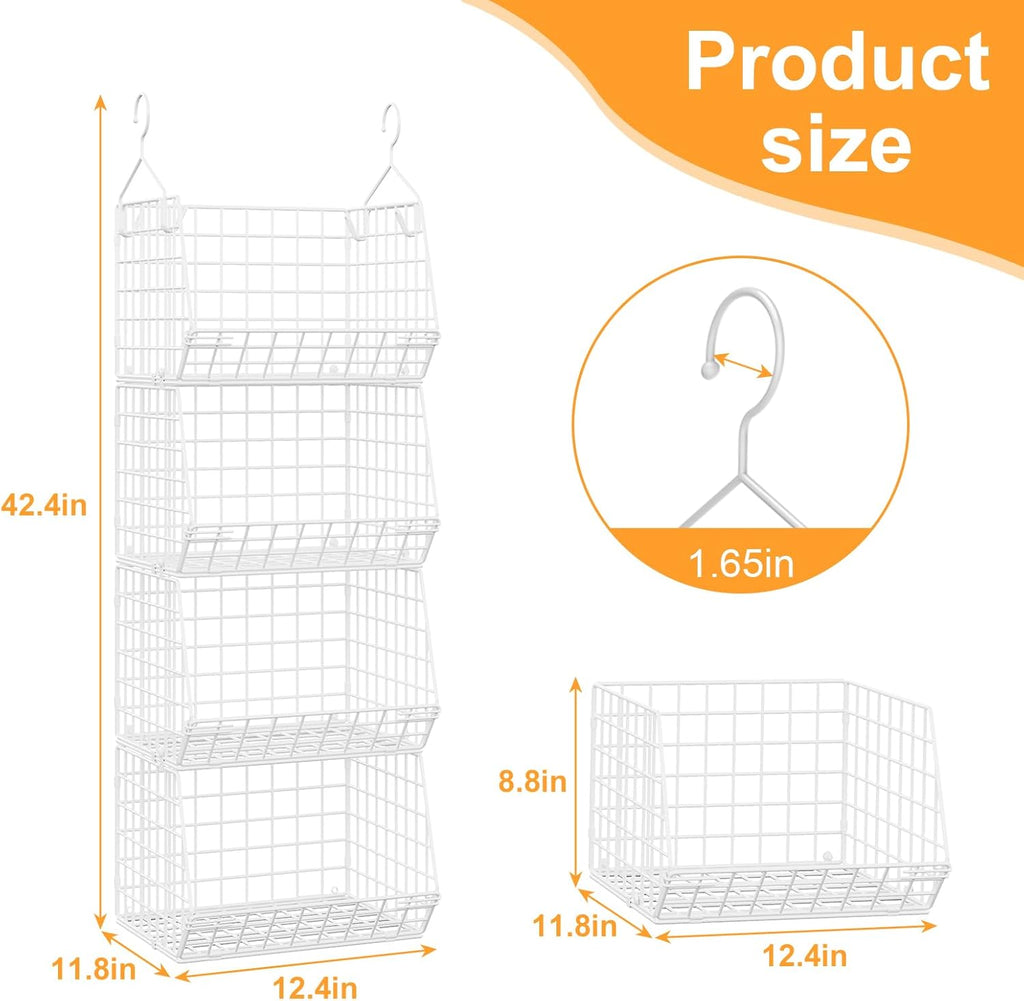 X-cosrack 4-Tier Closet Organizer - Foldable Shelving with Hooks & Wire Storage Baskets | Patent White
