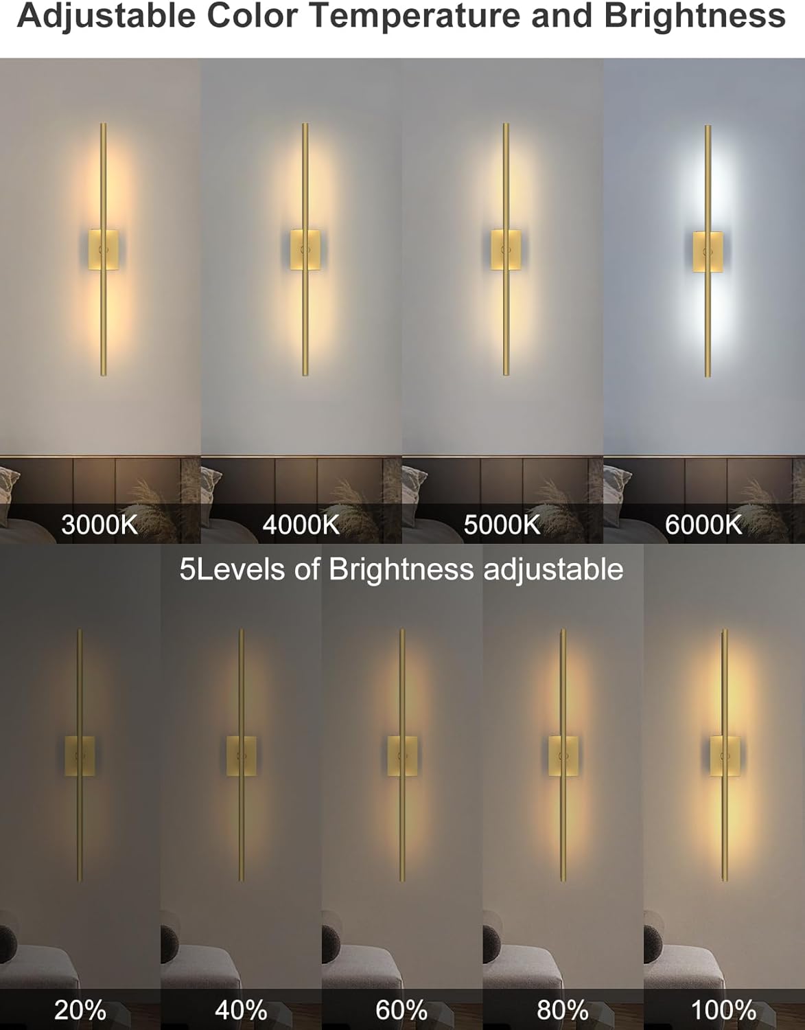 Skiennix Battery Operated Wall Sconces - 10000mAh Rechargeable LED Lights with Remote | 360° Rotation, 3000K-6000K for Bedroom & Living Room Decor
