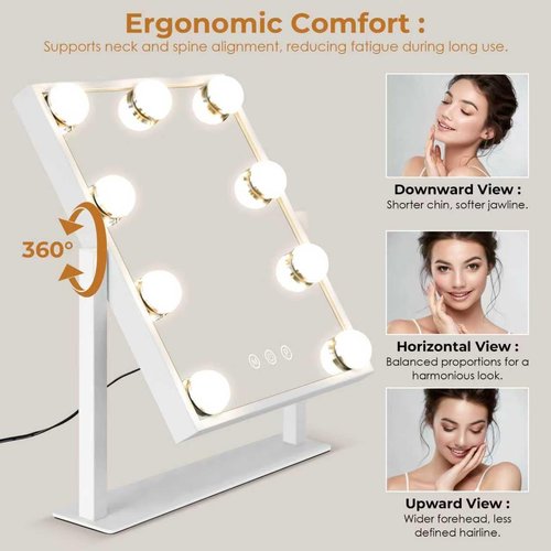 LuxeVue Vanity Mirror with Lights, Makeup Mirror with 3 Lighting Modes, Light Up Mirror with Touch Sensor, AC-Powered, 360 Rotatable, Metal Frame, with Detachable 10X Magnifying Spot Mirro, 14.1"