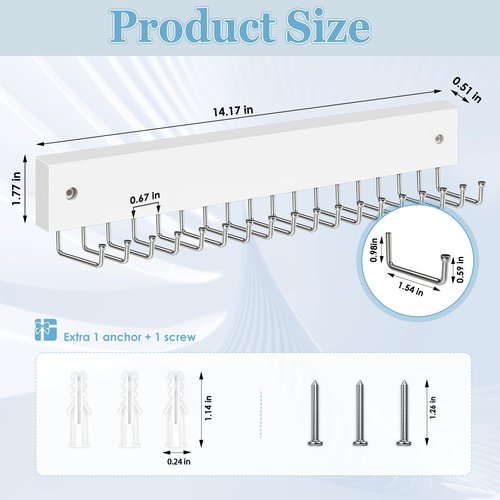 Tie Rack Belt Hanger Wall Mounted, Lomrsiul Non Slip 180 Degree Rotating Tie Organizer for Men Closet with 18 Hooks Closet Organizers and Storage for Tie Belt Necklace Purse Scarf Bag White 1 Pack