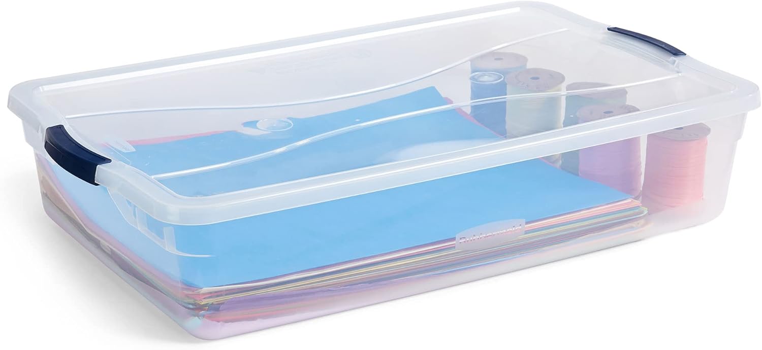 Rubbermaid Cleverstore 42 Quart Stackable Storage Bins - Clear Plastic with Lids | 4 Pack for Garage & Closet
