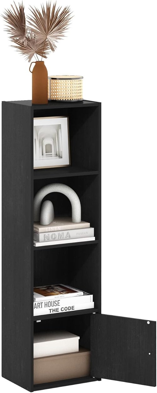 Furinno Luder Bookcase - Stylish Blackwood Design with 1 Door Storage Cabinet