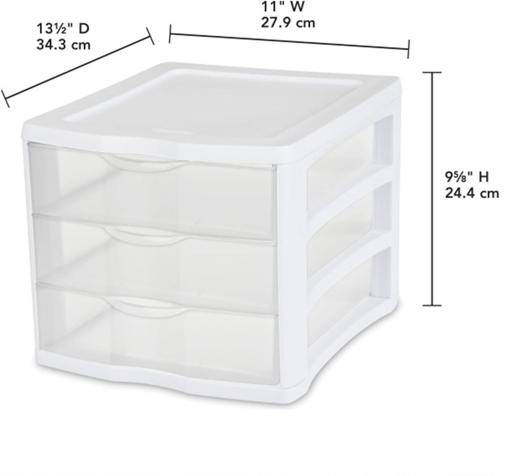 Sterilite ClearView Compact Stacking Drawer Organizer System - 3 Drawers, 8 Pack for Efficient Storage
