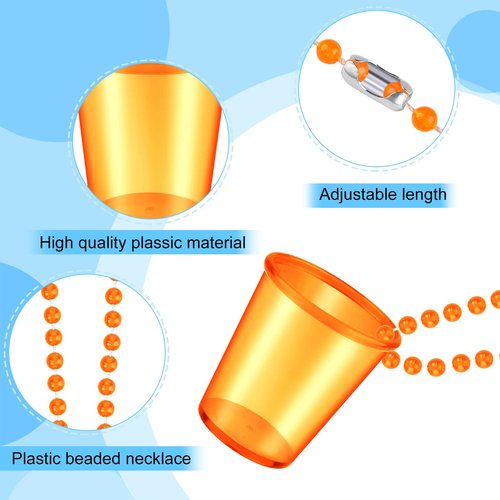 72 Pieces Shot Glass on Beaded Necklace Shot Glass Necklaces Plastic Shot Cup Necklace for Team Groom and Bride Supplies Bachelorette Party Birthday Wedding Party Festival Parade (6 Colors)
