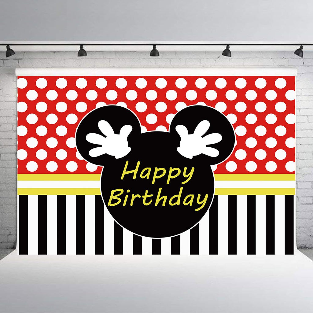 5x3FT Happy Birthday Red Mouse Photography Backdrop,Mouse Theme Party Backdrop Decorations (Birthday)