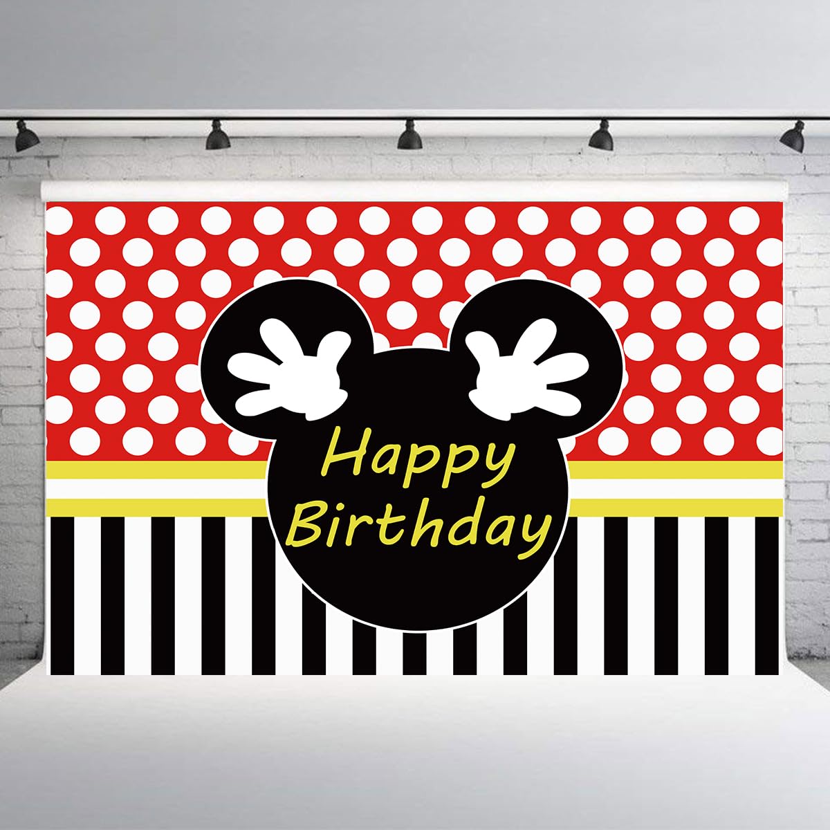 5x3FT Happy Birthday Red Mouse Photography Backdrop,Mouse Theme Party Backdrop Decorations (Birthday)