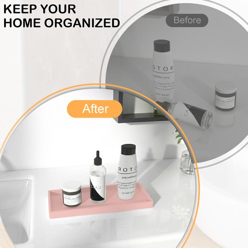 Bathroom Vanity Tray, Silicone 11.8 x 5 Inch Bathroom Counter Tray Decor, Extra-Large Bathroom Trays Holders and Organizers for Toilet Top, Dresser, Waterproof Decorative Tray, Pink