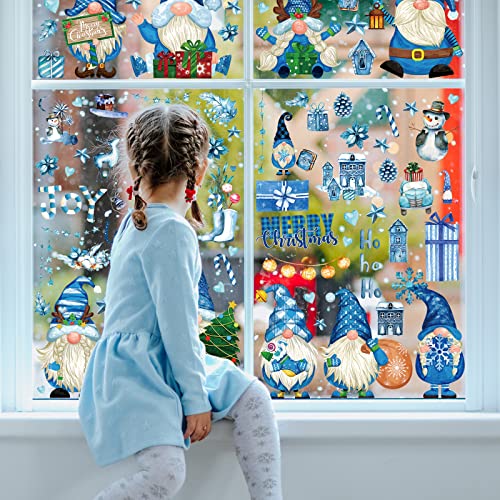 Winter Gnome Window Clings - 9 Sheets Christmas Snowflakes Snowman Holiday Decorations