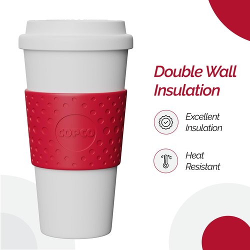 Copco Insulated Travel Mug, Coffee Cup with Lid, 16oz Tumbler, Double Wall To-Go Cup, for Travel, Office, School, Camping, BPA-Free Reusable Plastic, Acadia, Cherry Red