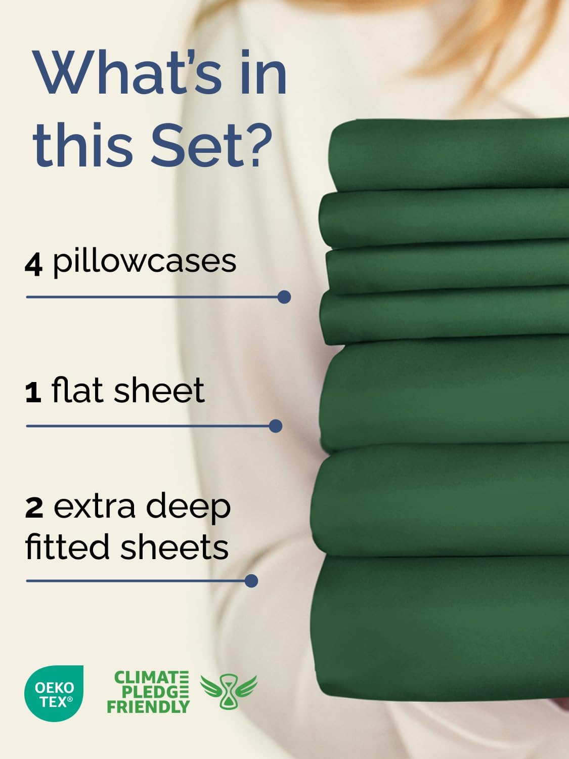 Skiennix Extra Deep Split King Sheet Set - 7 Piece Cooling Bedding - Soft, Wrinkle-Free, Emerald Green