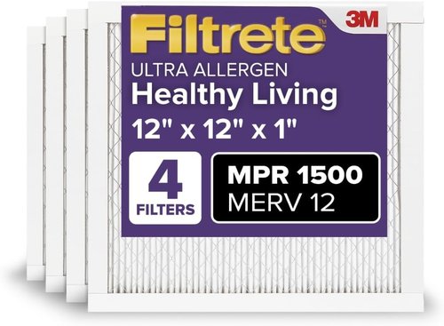 Filtrete 12x12 AC Furnace Air Filter - MERV 12, MPR 1500, Asthma & Allergy Friendly | 4-Pack