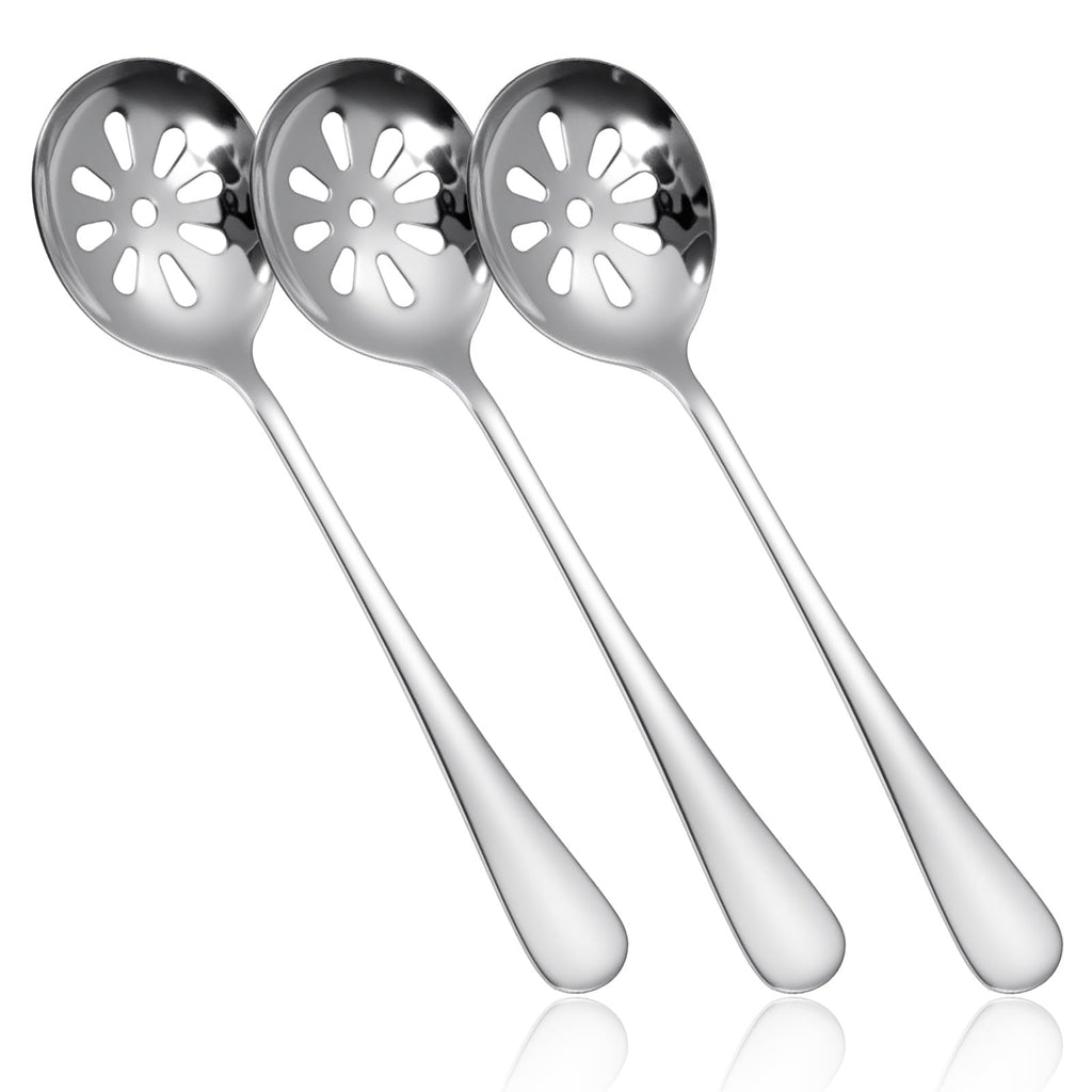 3Pcs Slotted Spoon, Stainless Steel Serving Spoons, Slotted Spoons for Cooking, 7.8 Inch Strainer Spoon for Buffets, Restaurants, Kitchens for Soups, Dips, Cereals(10 Holes)