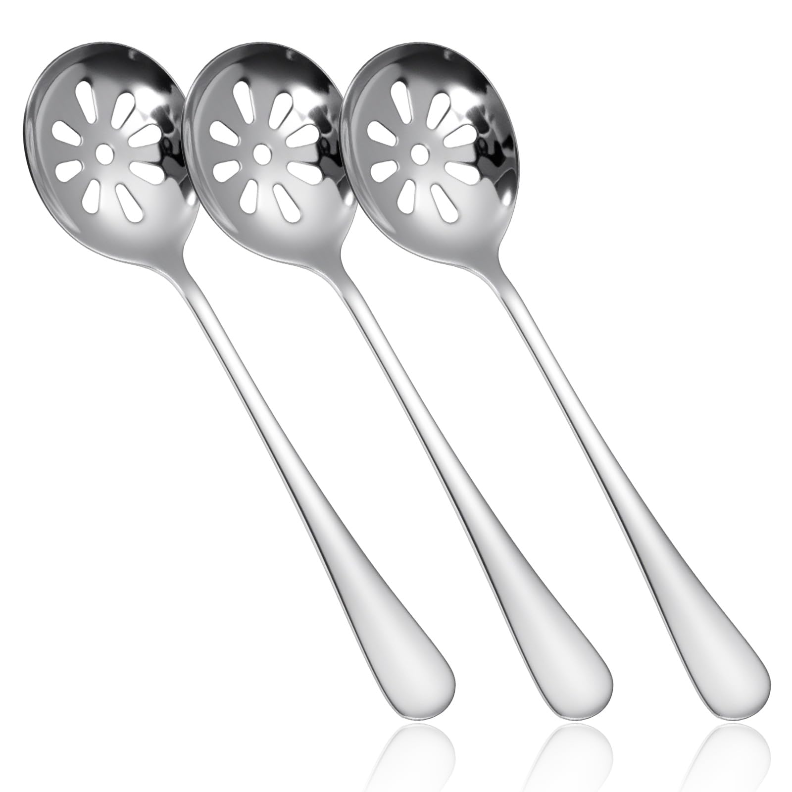 3Pcs Slotted Spoon, Stainless Steel Serving Spoons, Slotted Spoons for Cooking, 7.8 Inch Strainer Spoon for Buffets, Restaurants, Kitchens for Soups, Dips, Cereals(10 Holes)