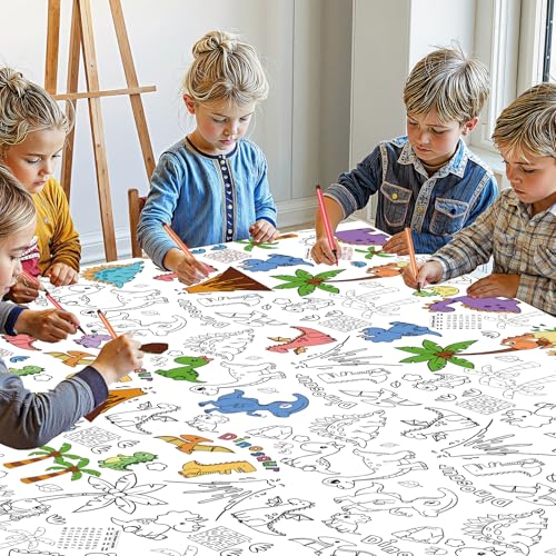 Litmitfu Giant Dinosaur Coloring Tablecloth, Green Dino Activity Paper Cover