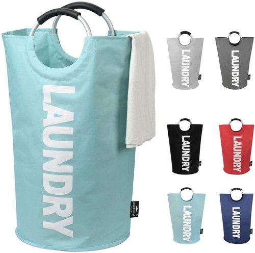 DOKEHOM Large 82L Laundry Basket - Collapsible Freestanding Hamper in Light Blue