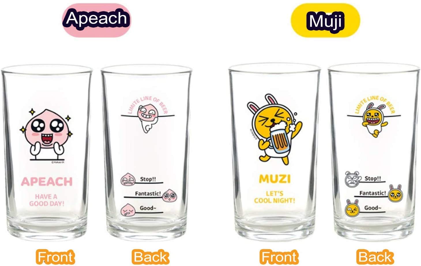 Mini Clear Glasses For Alcohol Drinks Set of 4(soju beer glass 소맥잔),Korean Soju Shot Glasses Set Character Soju Beer Glass, Best Gift For Party, Dishwasher Safe Clarity Glassware, Korean Gift