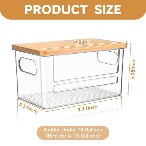 Hiitytin Trash Bag Holder Dispenser, Garbage Bag Dispenser with Bamboo Lid & Handles, Stackable Clear Trash Bag Organizer Under Sink for Kitchen, Pantry, Laundry Room, Cabinet