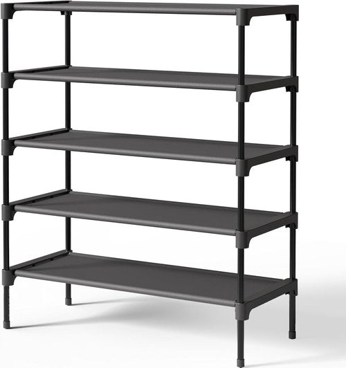 Kitsure Shoe Rack - Stackable 5-Tier Non-Woven Shoe Organizer for Closet & Entryway - 27.5" Wide, Black