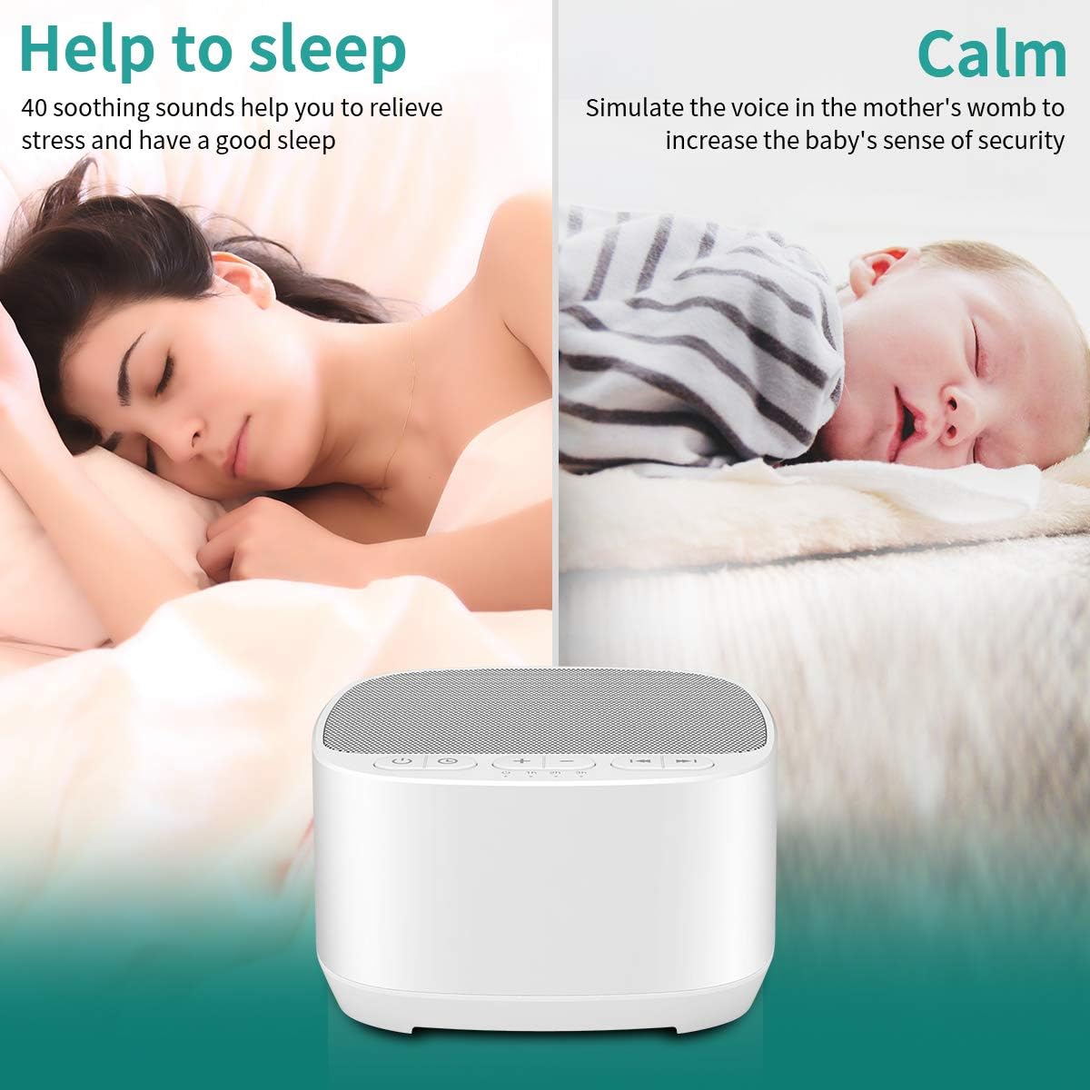 Magicteam White Noise Machine - 40 Soothing Sounds, Memory Function & Sleep Timer | Ideal for Babies, Kids & Adults