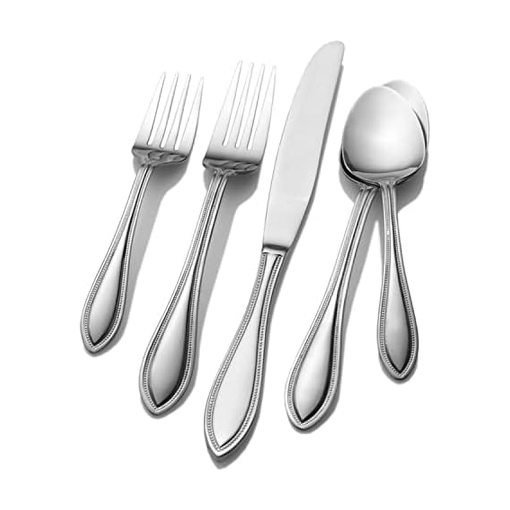 Pfaltzgraff American Bead 53-Piece Stainless Steel Flatware Set with Serving Utensil Set and Steak Knives, Service for 8,Silver