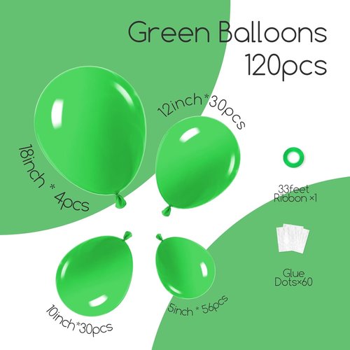 Awenztech Green Balloon Arch Kit - 120pcs Latex Balloons in Various Sizes for Birthday & Baby Shower Decor