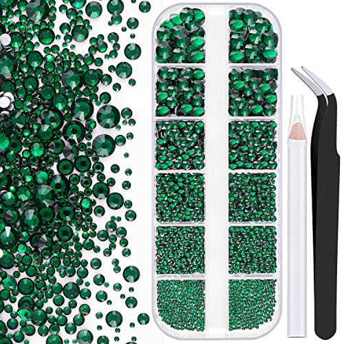 GA&EN Dark Green Nail Rhinestones 2000PCS Flatback Crystal Gems with Tools