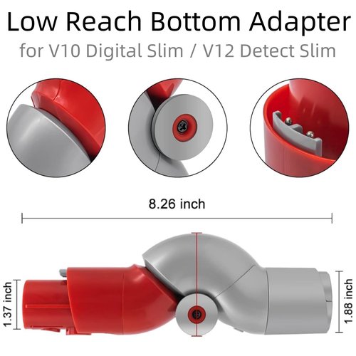 Low Reach Bottom Adapter for Dyson V10 Digital Slim / V12 Detect Slim Cordless Vacuum Cleaner Quick Release Low Reach Cleaning Tool Adaptor Attachments Accessories for Cleaning Under Couch and Bed