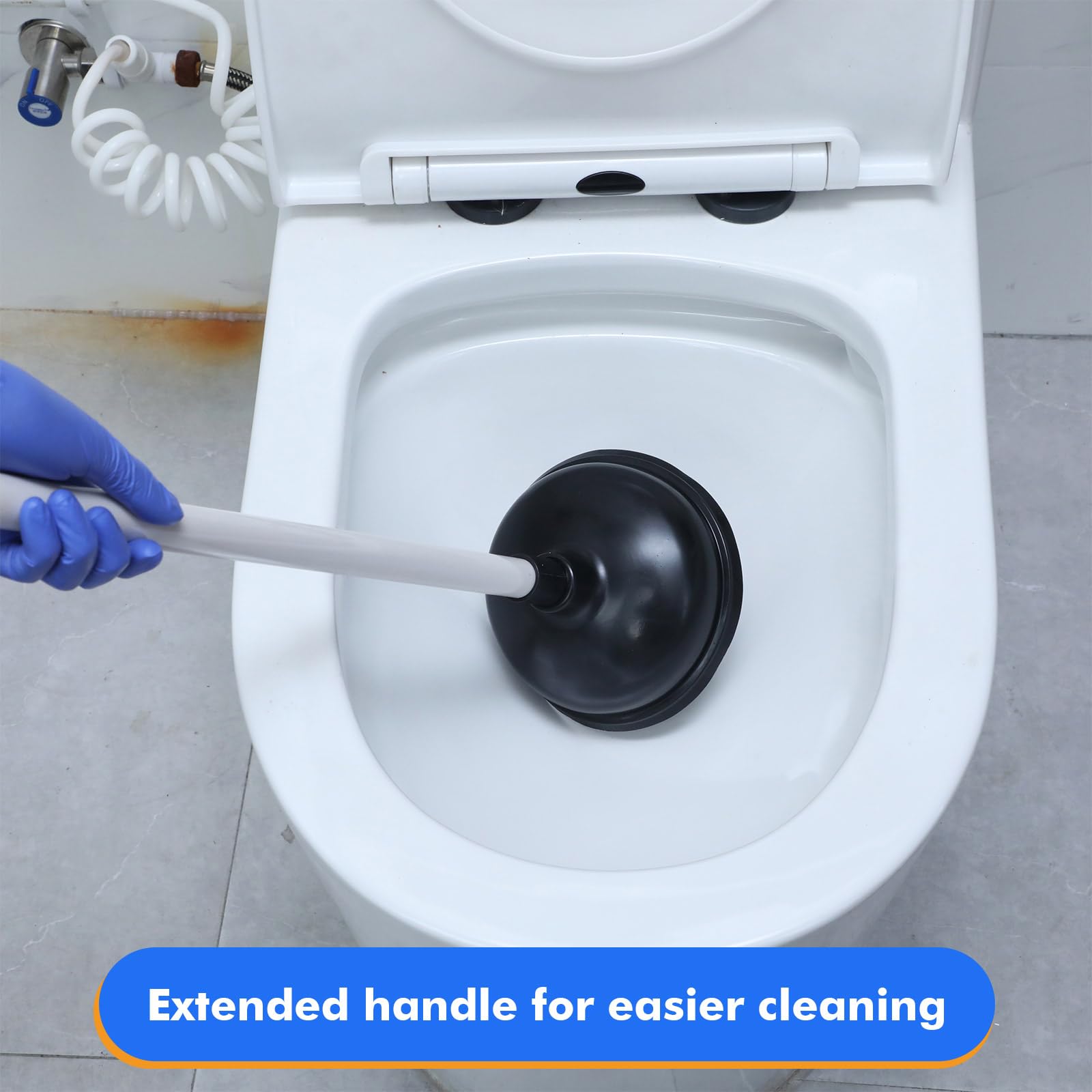 Reallnaive 12 Pack Toilet Plungers Bulk with 19.7 Inch Long Handle Force Suction Cup Rubber Plunger for Bathroom to Fix Clogged Toilets Drains (Black)