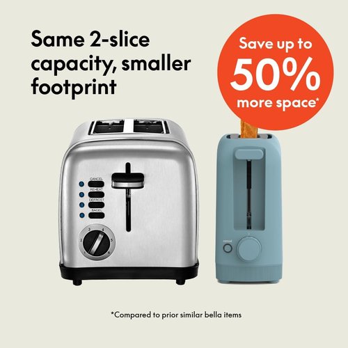 Bella 2-Slice Slim Toaster - 6 Shade Settings, Reheat & Cancel Functions | Fits Sourdough, 10” Long Slot, Anti-Jam, Auto Shutoff, 900 Watts, Surf Color