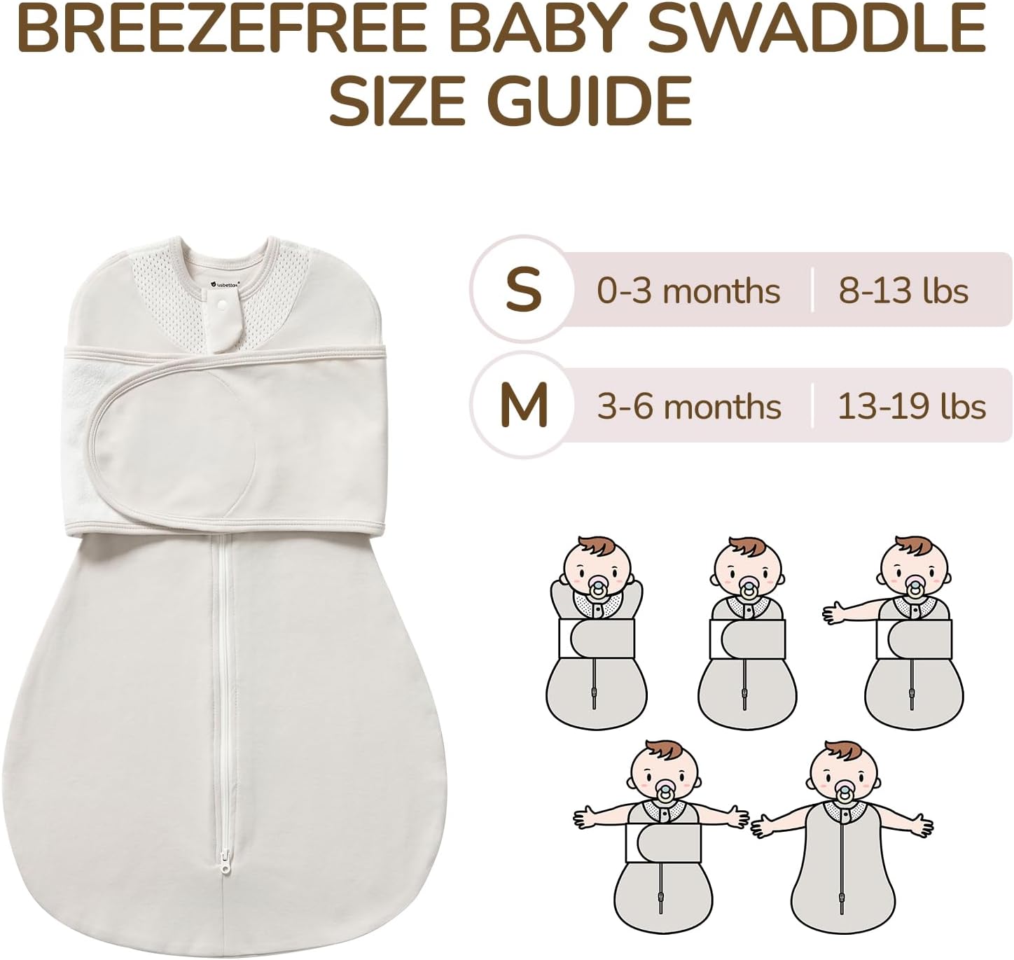 Skiennix Swaddle Sack - Safe Sleep for Newborns | Breathable 100% Cotton, 3-Way Adjustable, Grey, 3-6 Months