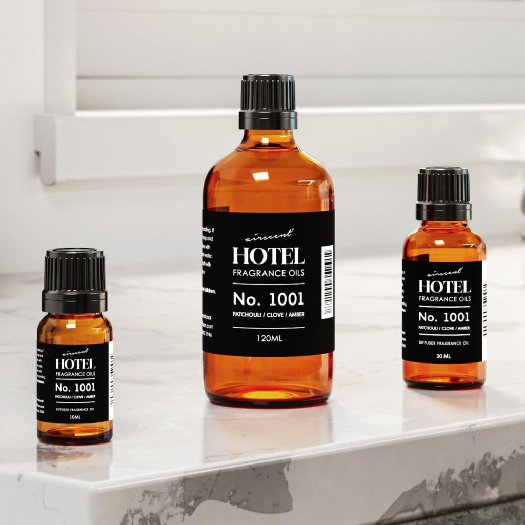 AirScent Hotel Diffuser Oil No. 1001 - Premium Patchouli Clove Amber Fragrance - 10 mL Glass Dropper Bottle